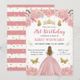 Rose Gold Dress Blonde Hair Princess Birthday Invitation