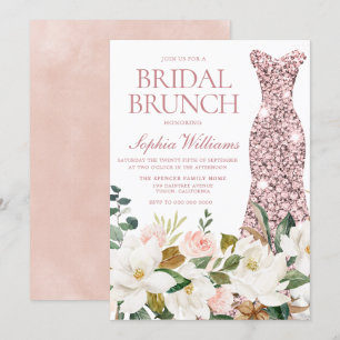 Rose Gold Dress Blush White Bridal Shower Brunch Invitation
