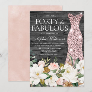 Rose Gold Dress Blush White Country 40th Birthday Invitation