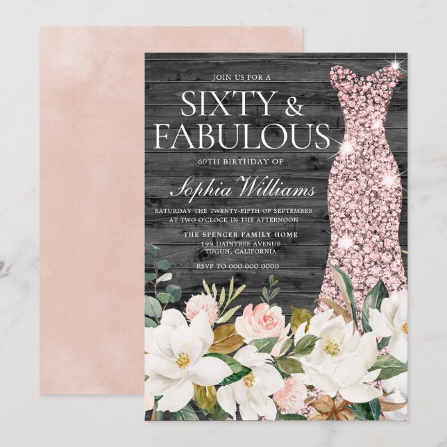Rose Gold Dress Blush White Country 60th Birthday Invitation (Front/Back)