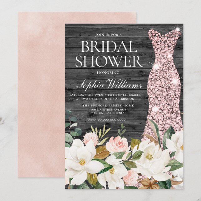 Rose Gold Dress Blush White Country Bridal Shower Invitation (Front/Back)