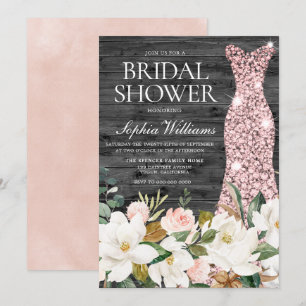 Rose Gold Dress Blush White Country Bridal Shower Invitation