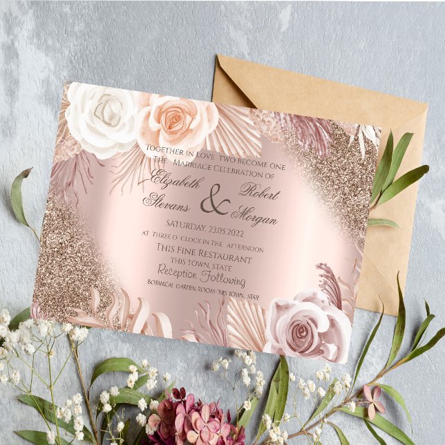 Rose Gold Dress Boho Flowers Wedding Invitation (Creator Uploaded)