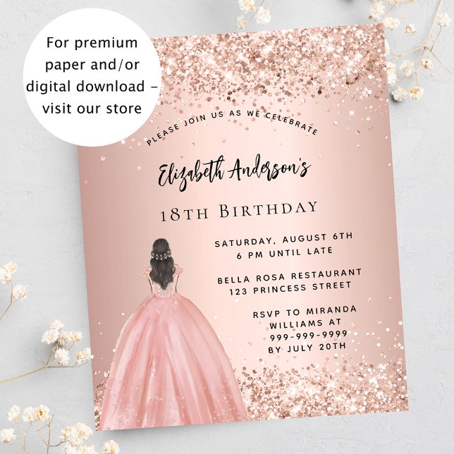Rose gold dress budget birthday party invitation flyer (Creator Uploaded)