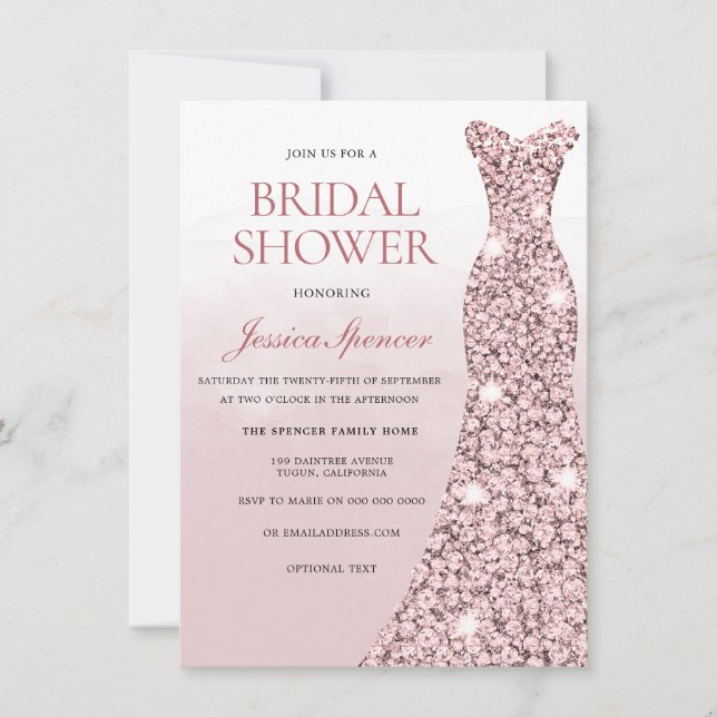 Rose Gold Dress Dusty Rose Bridal Shower Invitation (Front)