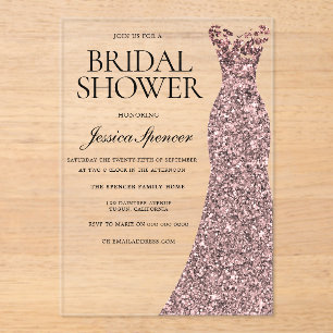 Rose Gold Dress Elegant Bridal Shower Acrylic Invitations