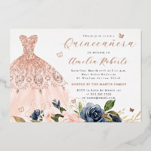 Rose Gold Dress Elegant Floral Butterfly 