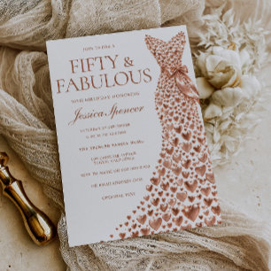 Rose Gold Dress Fifty & Fabulous 50th Birthday Invitation