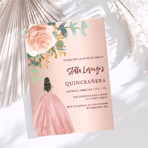 Rose gold dress floral Quinceanera Invitation