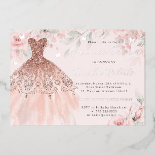 Rose Gold Dress Floral Silver Butterfly