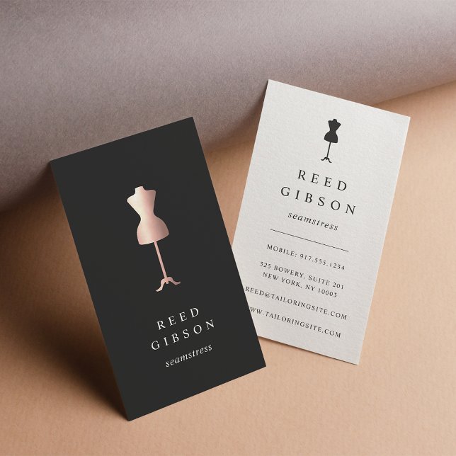 Rose Gold Dress Form | Seamstress Tailor Designer Business Card (Creator Uploaded)