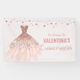 Rose Gold Dress Quinceañera 15th Birthday Backdrop Banner