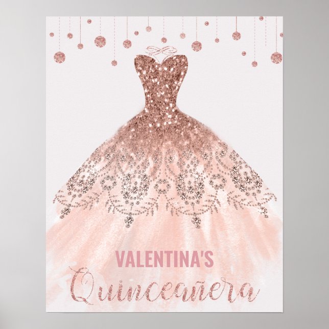 Rose Gold Dress Quinceañera 15th Birthday Welcome Poster (Front)
