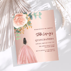 Rose gold dress Quinceanera budget invitation