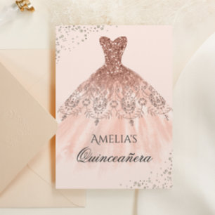 Rose Gold Dress Sparkle Quinceanera Invitation
