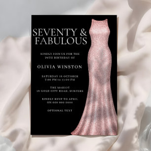 Rose Gold Dress Womans Black 70th Birthday Party Invitation