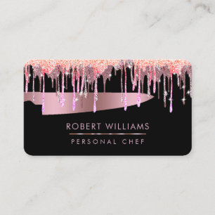 Rose Gold Drip Chef Kitchen Tools Knife Glitter Business Card