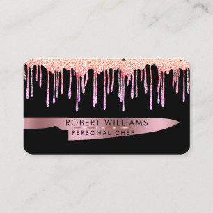 Rose Gold Drip Chef Kitchen Tools Knife Glitter Business Card