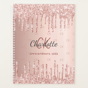 Rose gold drip monogram script planner
