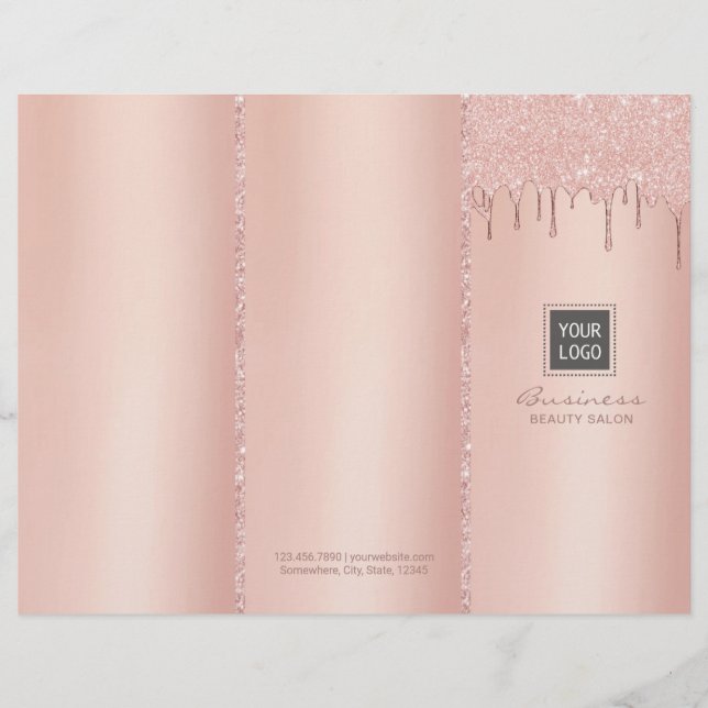 Rose Gold Dripping Beauty Salon Tri-Fold Bruchures (Front)
