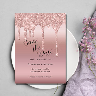 Rose Gold Dripping Glitter Blush Pink QR code Save The Date