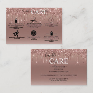 Rose Gold Dripping Glitter Candle Care  Business C Card