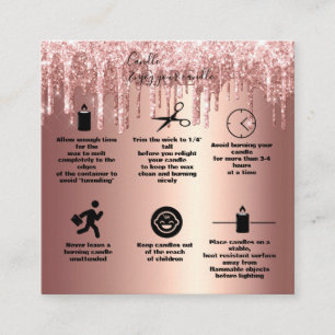 Rose Gold Dripping Glitter Candle Care      Square Business Card
