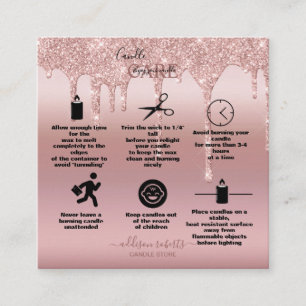Rose Gold Dripping Glitter Candle Care  Square Business Card