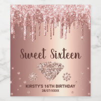 Rose Gold Dripping Glitter & Diamond Sweet 16