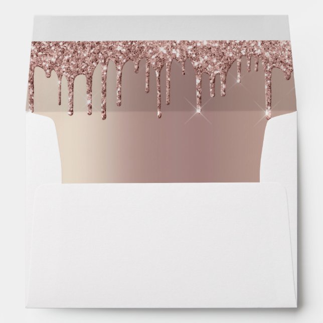 Rose Gold Dripping Glitter Elegant Trendy Wedding Envelope (Back (Bottom))