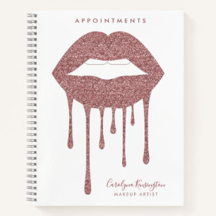Rose Gold Dripping Glitter Lips Makeup Appointment Notebook