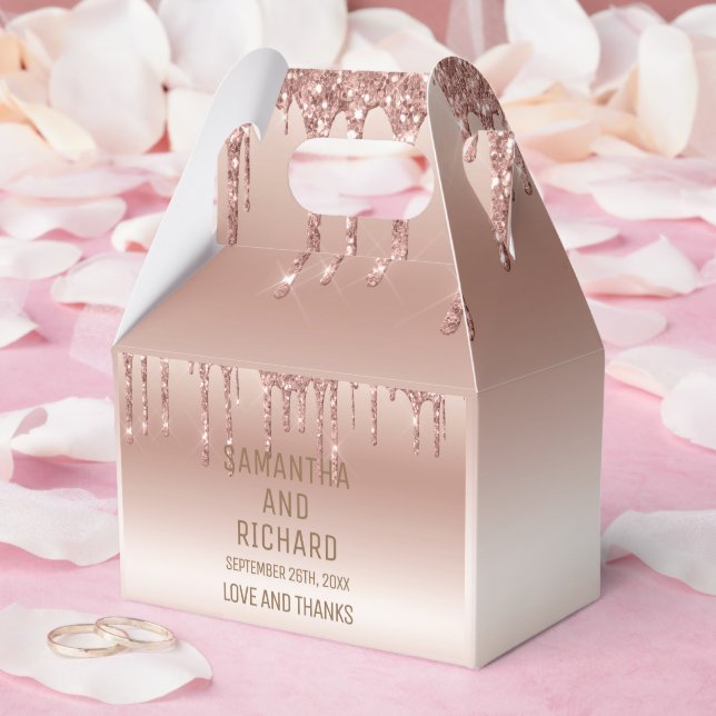 Rose Gold Dripping Glitter Metallic Shine Favour Box (Wedding)
