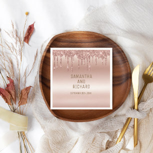 Rose Gold Dripping Glitter Metallic Shine Napkin