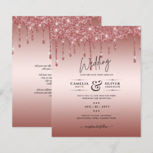 Rose Gold Dripping Glitter Modern Wedding Invite