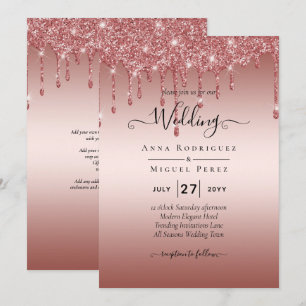 Rose Gold Dripping Glitter Modern Wedding Invite