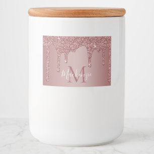 Rose Gold Dripping Glitter Monogram Food Label