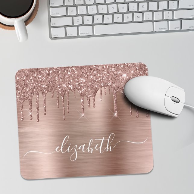 Rose Gold Dripping Glitter Monogram Mouse Pad (Creator Uploaded)