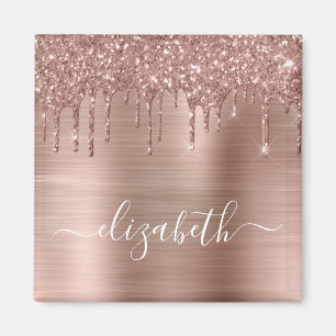 Rose Gold Dripping Glitter Monogrammed Magnet