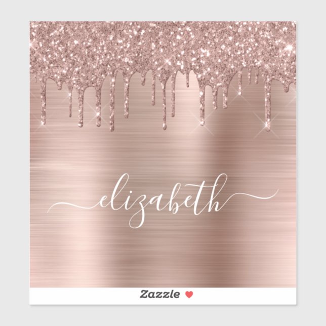 Rose Gold Dripping Glitter Personalised (Sheet)