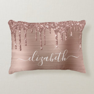 Rose Gold Dripping Glitter Personalised Decorative Cushion