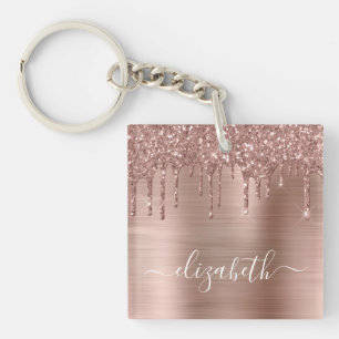 Rose Gold Dripping Glitter Personalised Key Ring