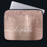 Rose Gold Dripping Glitter Personalised Laptop Sleeve<br><div class="desc">Personalised chic and girly laptop sleeve featuring rose gold faux glitter dripping down a rose gold faux metallic foil background. Monogram with your name in a stylish trendy white script with swashes.</div>