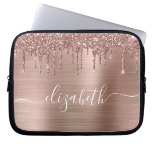Rose Gold Dripping Glitter Personalised Laptop Sleeve