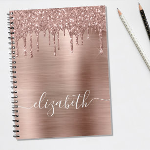 Rose Gold Dripping Glitter Personalised Notebook