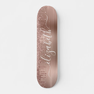 Rose Gold Dripping Glitter Personalised Skateboard