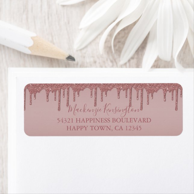 Rose Gold Dripping Glitter Return Address (Insitu)
