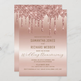 Rose Gold Dripping Glitter Shine Anniversary Invitation