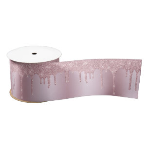Rose Gold Dripping Glitter Stylish Elegant Pink Satin Ribbon