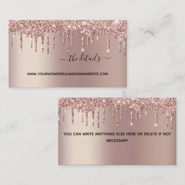 Rose Gold Dripping Glitter Wedding Enclosure Card (Front/Back)