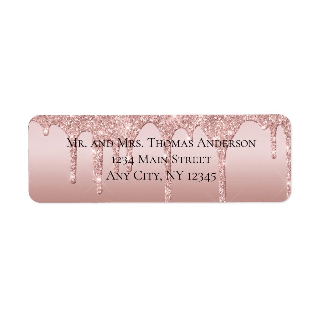 Rose Gold Dripping Glitter Wedding Return Address (Front)